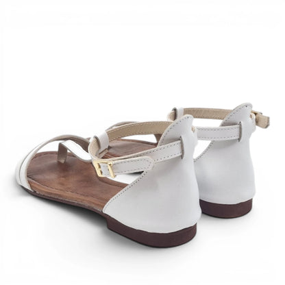 Sandalo Donna Scarpine Italiane infradito in Pelle Bianco con Sottopiede Imbottito
