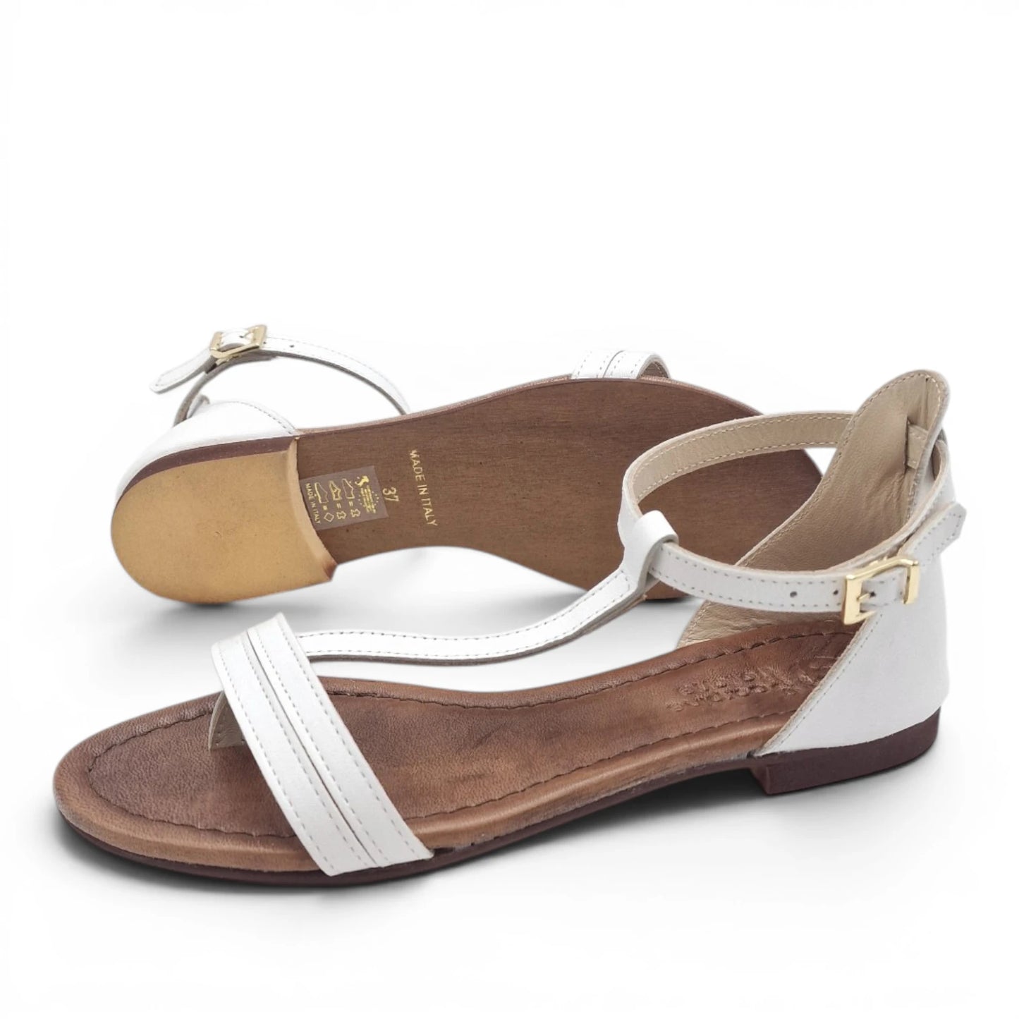 Sandalo Donna Scarpine Italiane infradito in Pelle Bianco con Sottopiede Imbottito