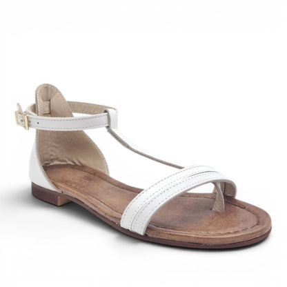 Sandalo Donna Scarpine Italiane infradito in Pelle Bianco con Sottopiede Imbottito