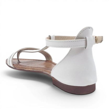 Sandalo Donna Scarpine Italiane infradito in Pelle Bianco con Sottopiede Imbottito