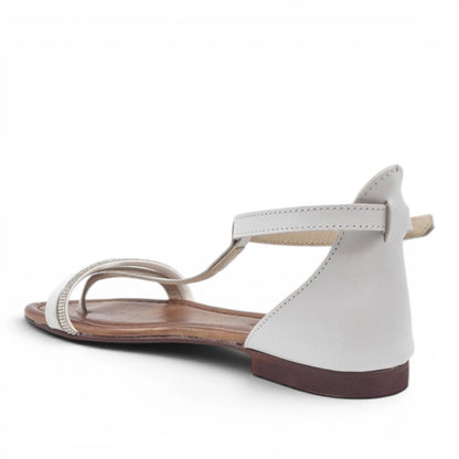 Sandalo Donna Scarpine Italiane infradito in Pelle Bianco e Strass con Sottopiede Imbottito