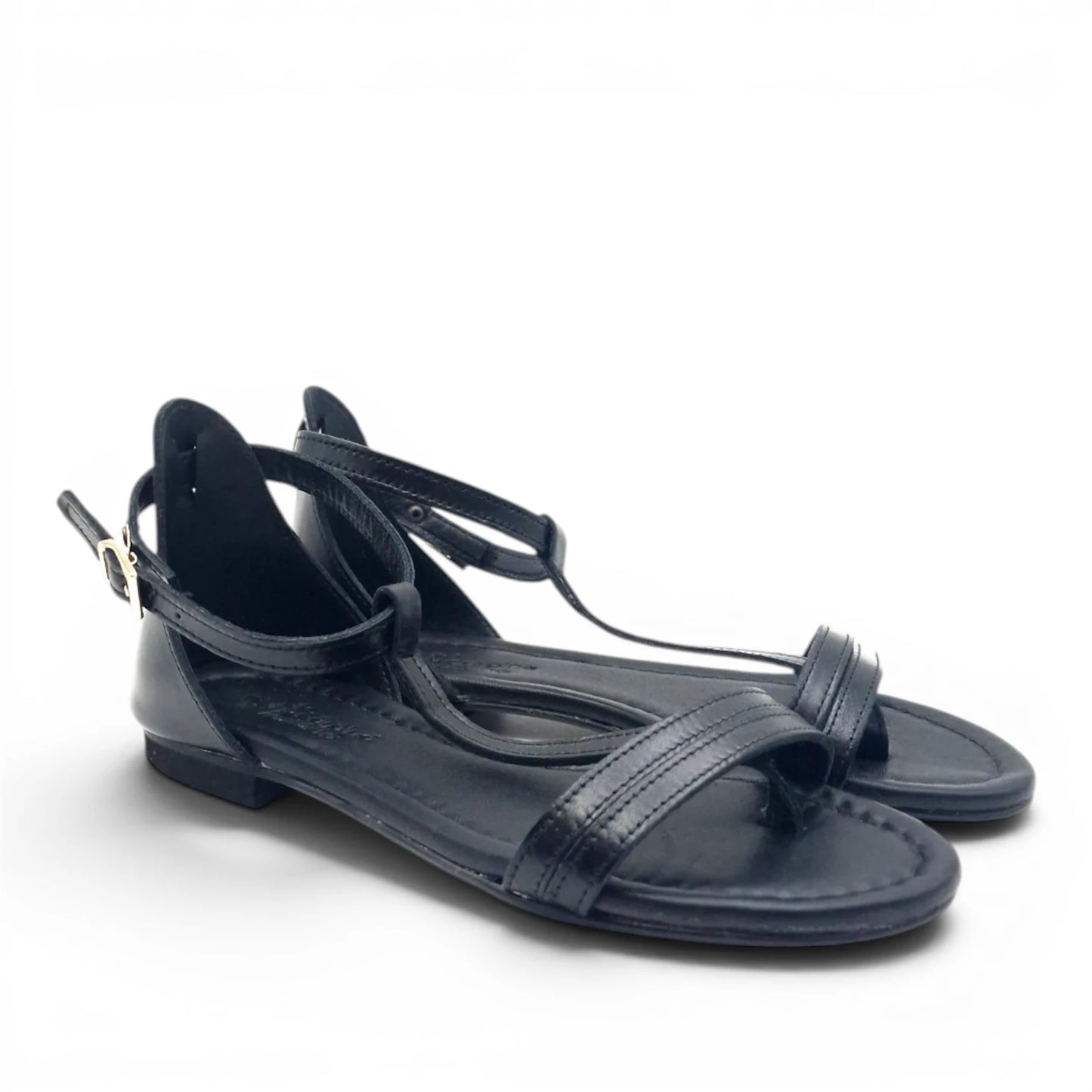 Sandalo Donna Scarpine Italiane infradito in Pelle Nero con Sottopiede Imbottito