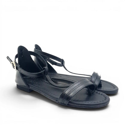 Sandalo Donna Scarpine Italiane infradito in Pelle Nero con Sottopiede Imbottito