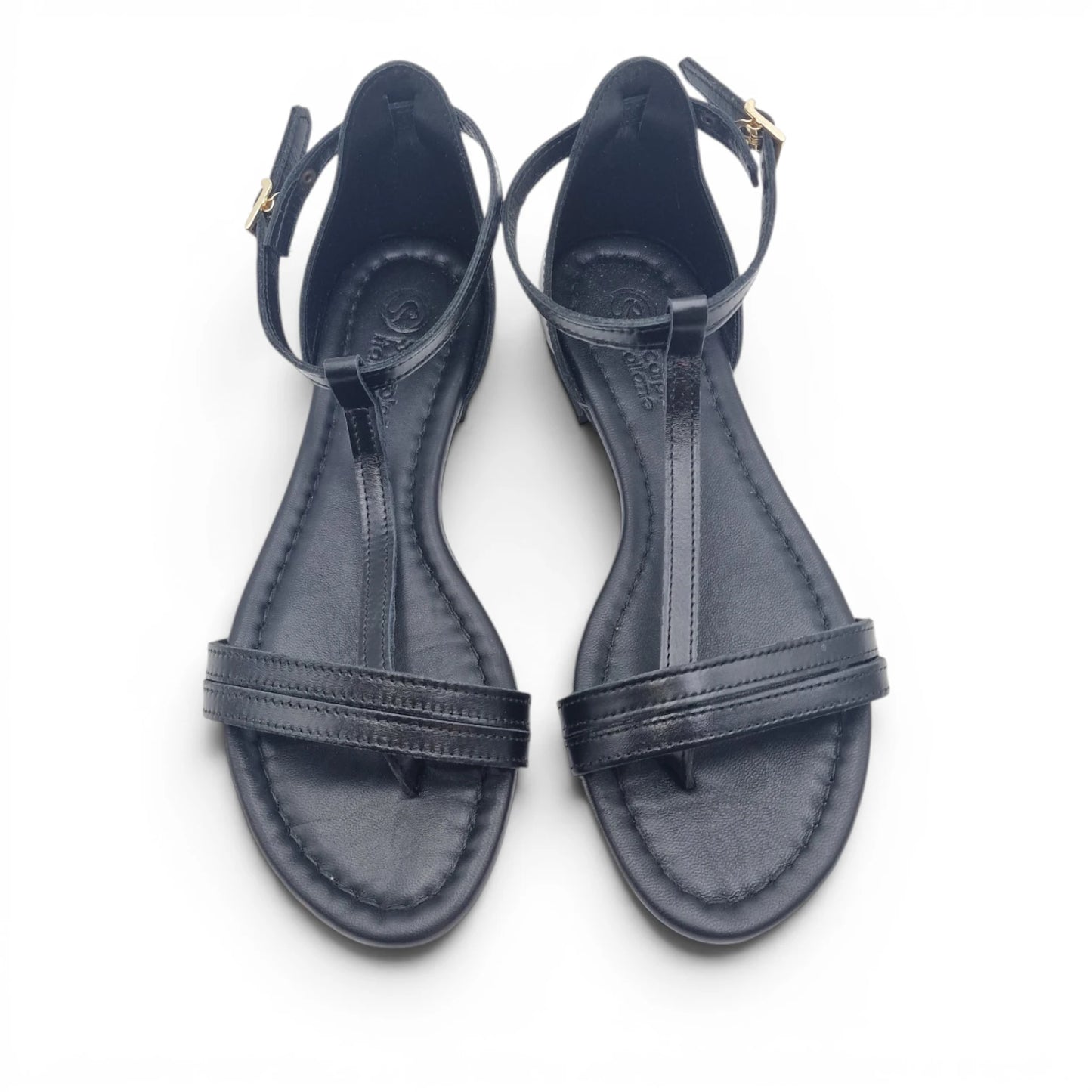 Sandalo Donna Scarpine Italiane infradito in Pelle Nero con Sottopiede Imbottito
