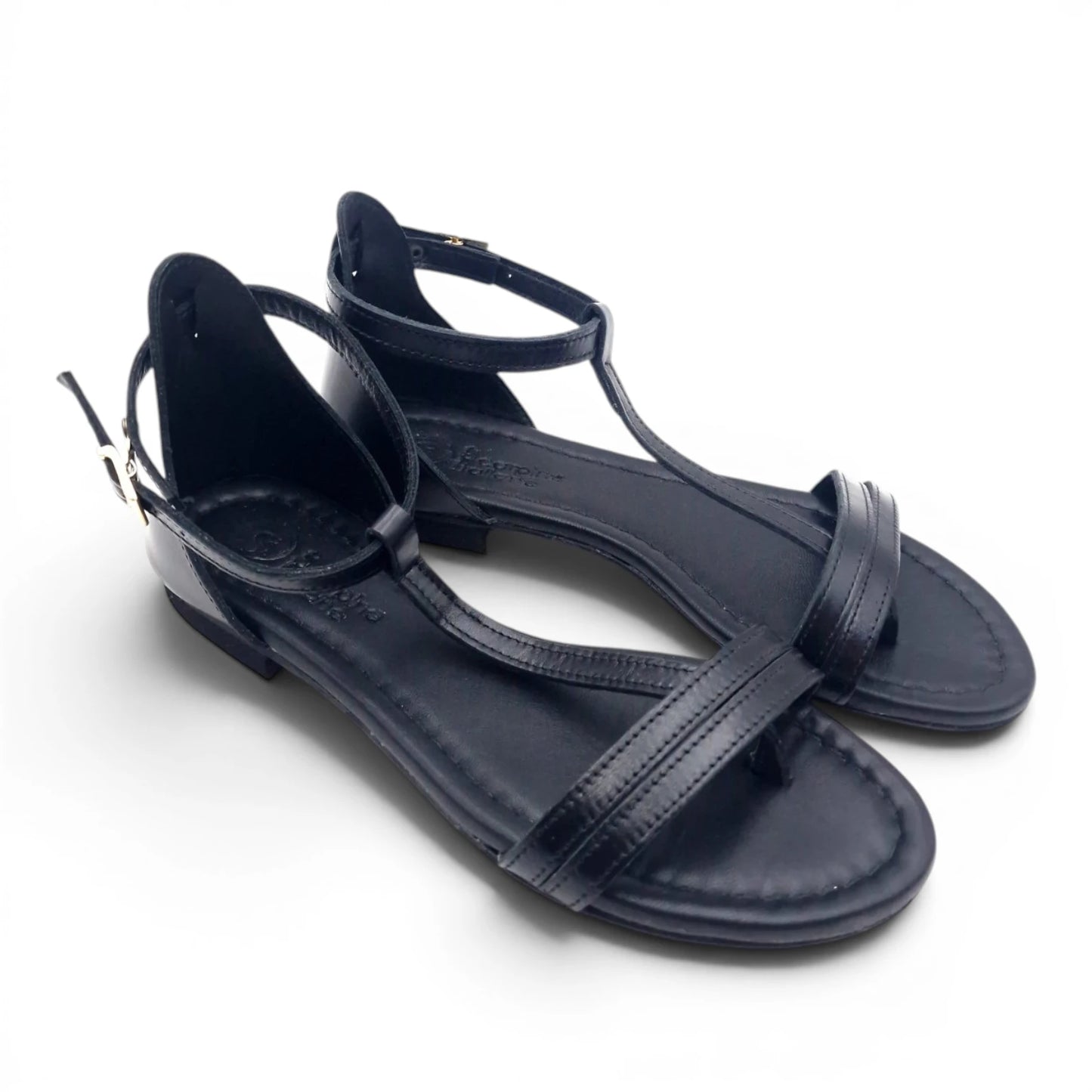 Sandalo Donna Scarpine Italiane infradito in Pelle Nero con Sottopiede Imbottito