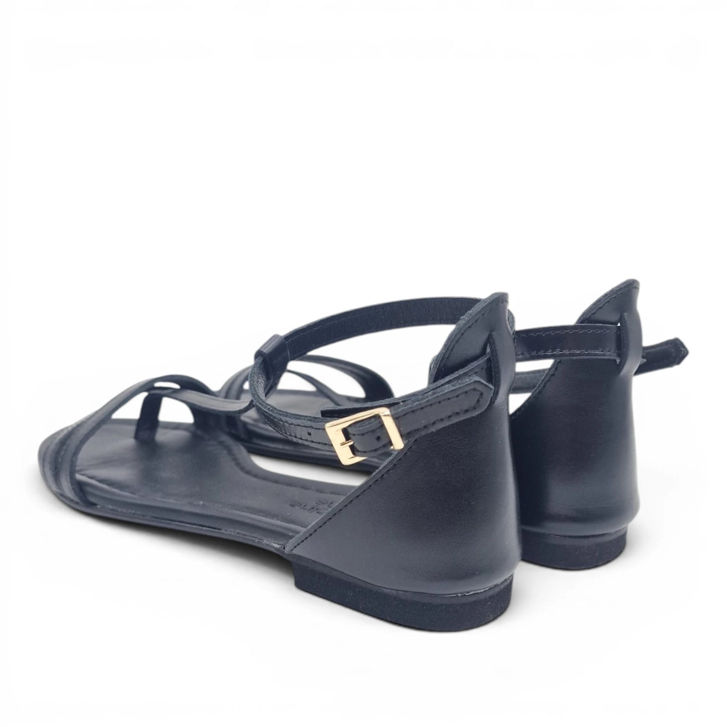 Sandalo Donna Scarpine Italiane infradito in Pelle Nero con Sottopiede Imbottito