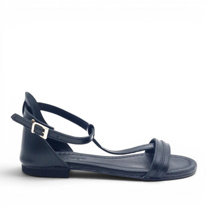 Sandalo Donna Scarpine Italiane infradito in Pelle Nero con Sottopiede Imbottito