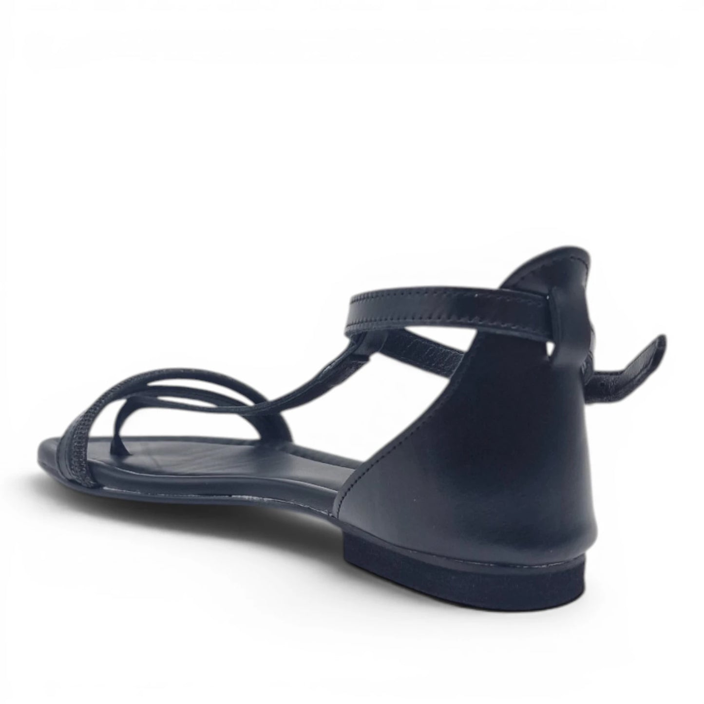 Sandalo Donna Scarpine Italiane infradito in Pelle Nero e Strass con Sottopiede Imbottito