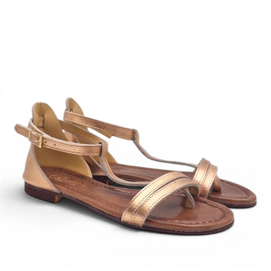 Sandalo Donna Scarpine Italiane infradito in Pelle Laminata Rame con Sottopiede Imbottito
