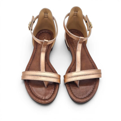 Sandalo Donna Scarpine Italiane infradito in Pelle Laminata Rame con Sottopiede Imbottito