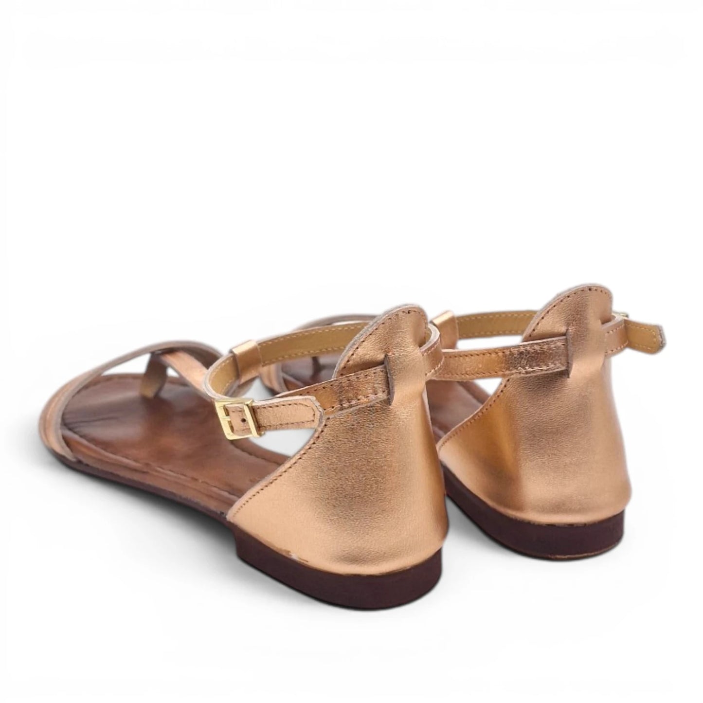 Sandalo Donna Scarpine Italiane infradito in Pelle Laminata Rame con Sottopiede Imbottito