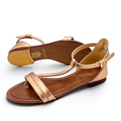 Sandalo Donna Scarpine Italiane infradito in Pelle Laminata Rame con Sottopiede Imbottito