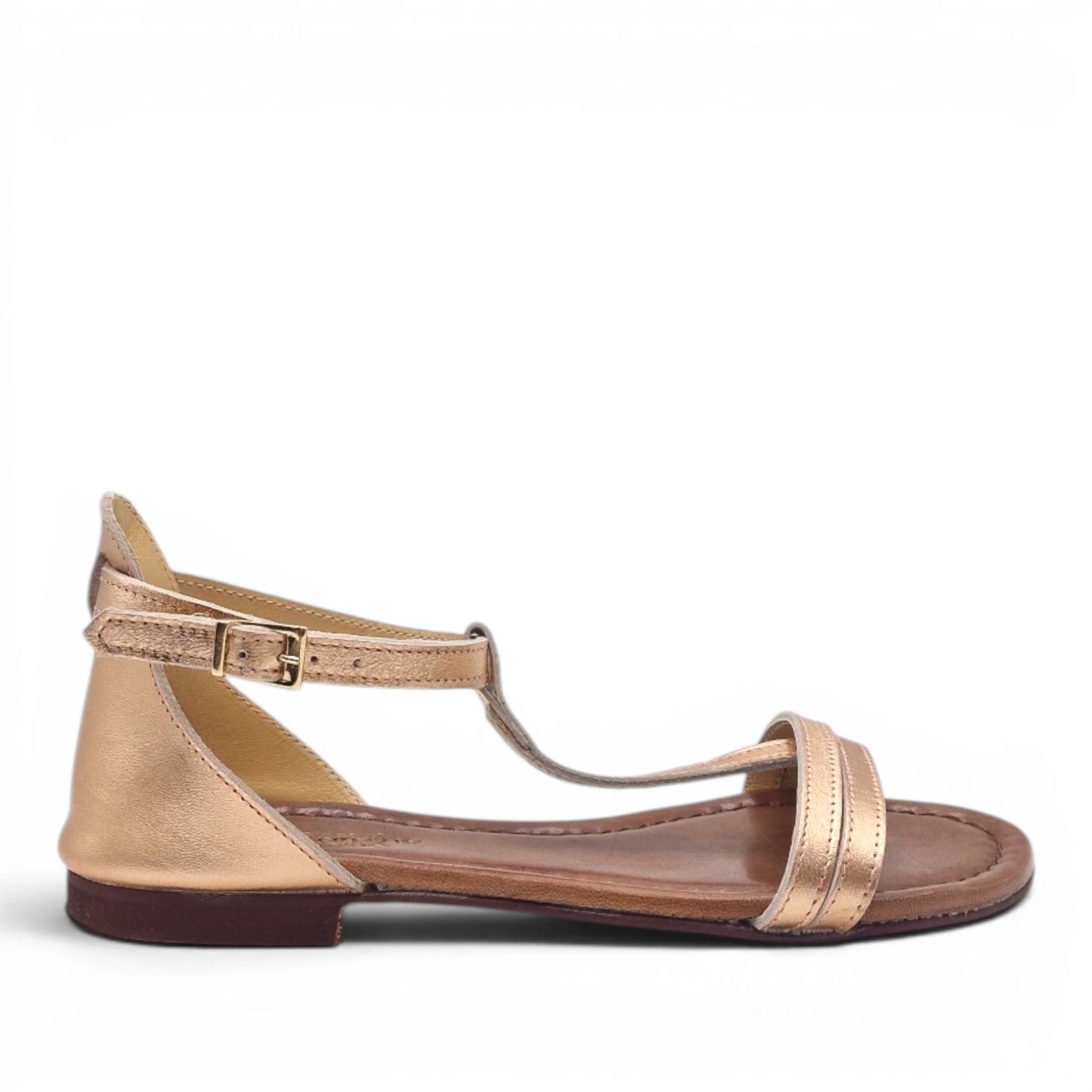 Sandalo Donna Scarpine Italiane infradito in Pelle Laminata Rame con Sottopiede Imbottito