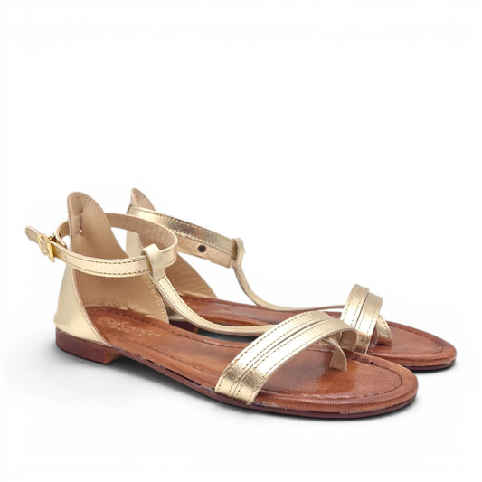Sandalo Donna Scarpine Italiane infradito in Pelle Laminata Platino con Sottopiede Imbottito