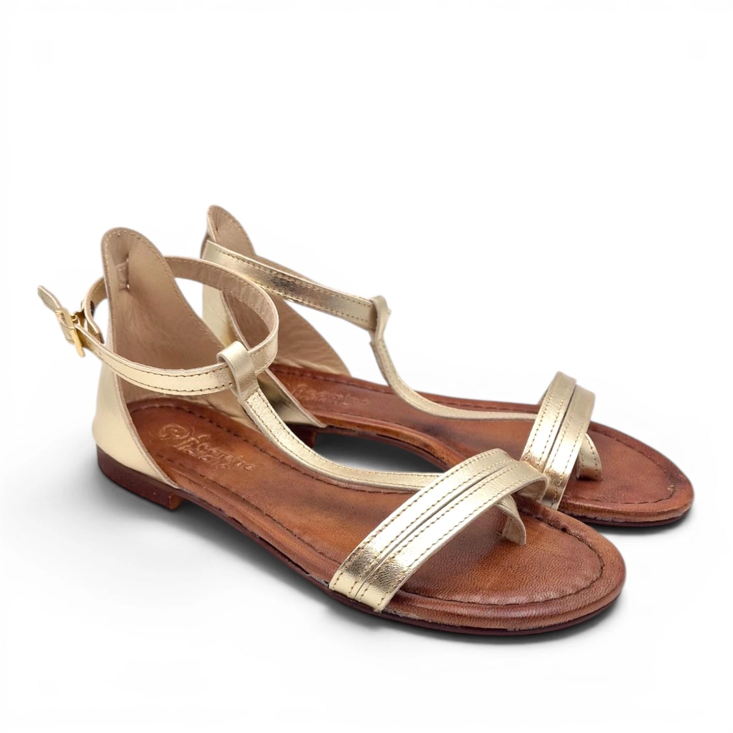Sandalo Donna Scarpine Italiane infradito in Pelle Laminata Platino con Sottopiede Imbottito