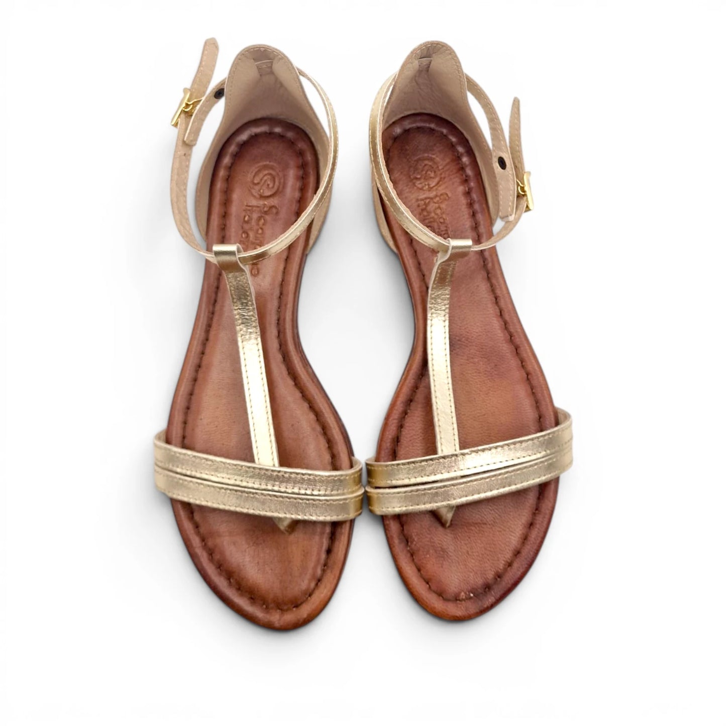 Sandalo Donna Scarpine Italiane infradito in Pelle Laminata Platino con Sottopiede Imbottito
