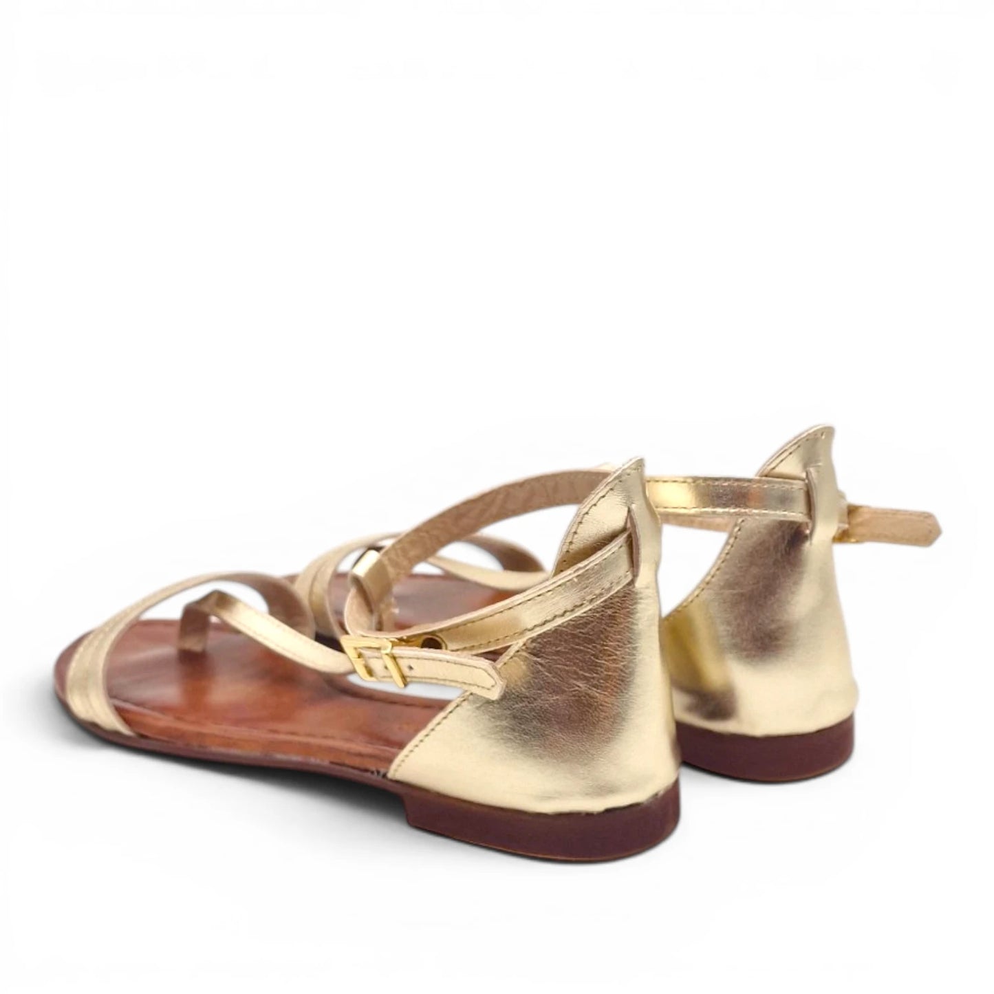 Sandalo Donna Scarpine Italiane infradito in Pelle Laminata Platino con Sottopiede Imbottito