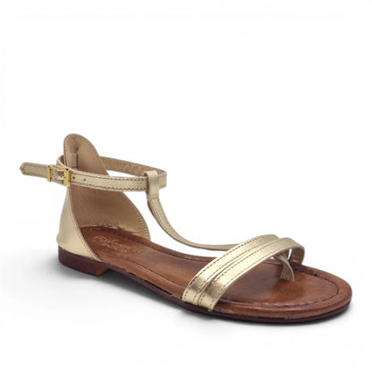 Sandalo Donna Scarpine Italiane infradito in Pelle Laminata Platino con Sottopiede Imbottito