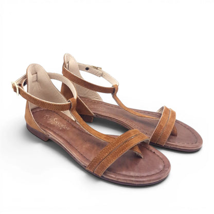 Sandalo Donna Scarpine Italiane infradito in Pelle Scamosciata Cuoio con Sottopiede Imbottito