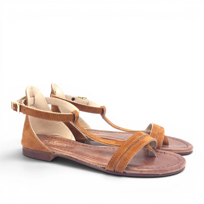 Sandalo Donna Scarpine Italiane infradito in Pelle Scamosciata Cuoio con Sottopiede Imbottito