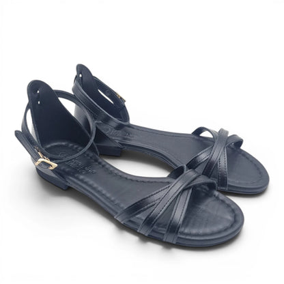Sandalo Donna Scarpine Italiane Ragnetto in Pelle Nero con Sottopiede Imbottito