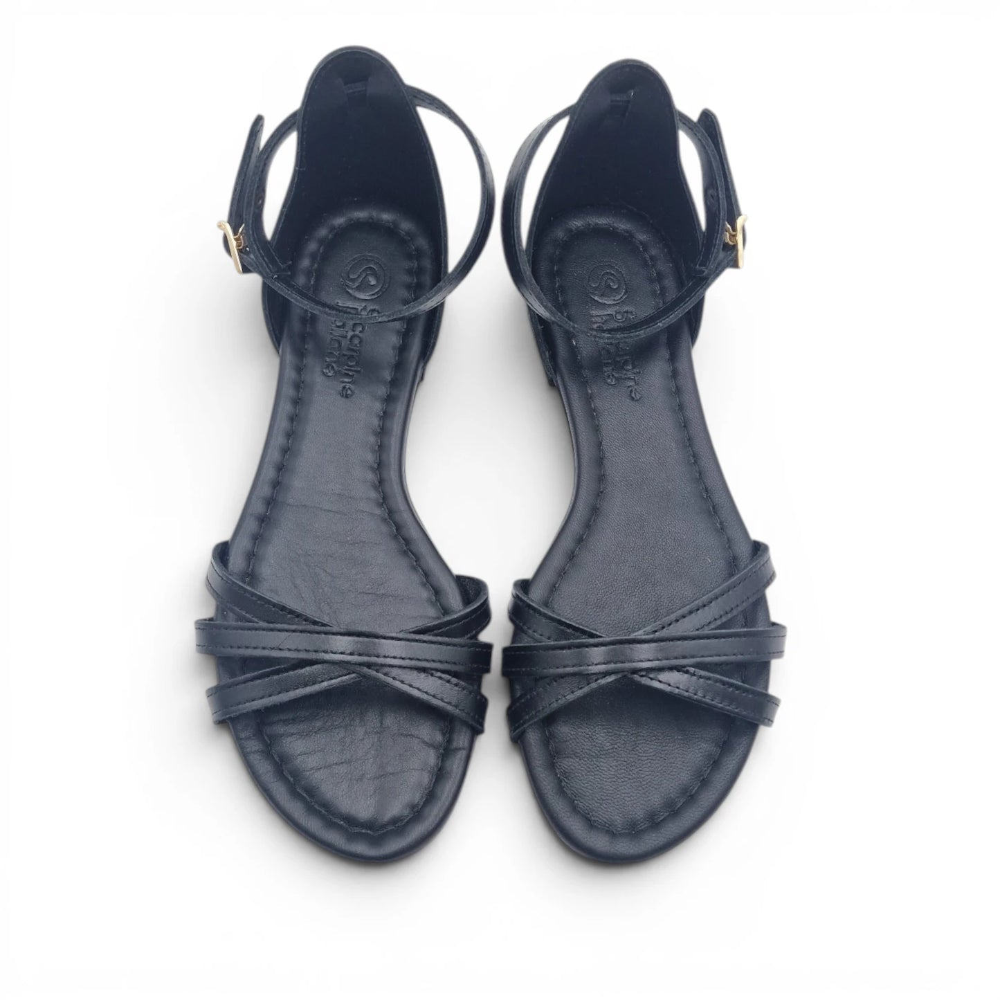 Sandalo Donna Scarpine Italiane Ragnetto in Pelle Nero con Sottopiede Imbottito