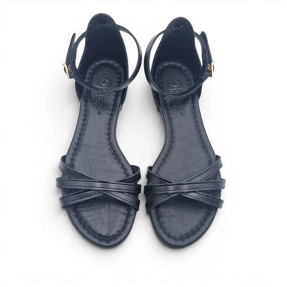Sandalo Donna Scarpine Italiane Ragnetto in Pelle Nero con Sottopiede Imbottito