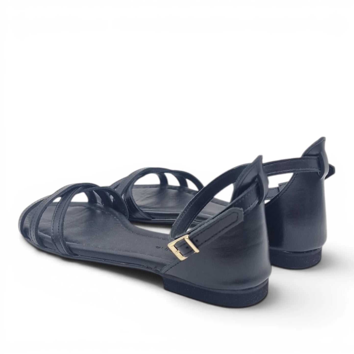 Sandalo Donna Scarpine Italiane Ragnetto in Pelle Nero con Sottopiede Imbottito