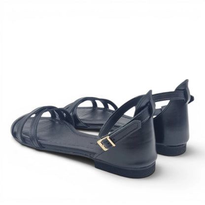 Sandalo Donna Scarpine Italiane Ragnetto in Pelle Nero con Sottopiede Imbottito