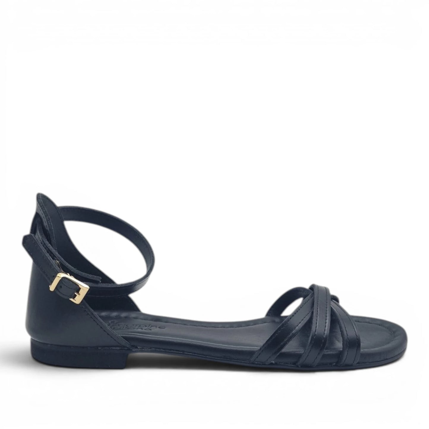 Sandalo Donna Scarpine Italiane Ragnetto in Pelle Nero con Sottopiede Imbottito