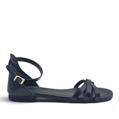 Sandalo Donna Scarpine Italiane Ragnetto in Pelle Nero con Sottopiede Imbottito