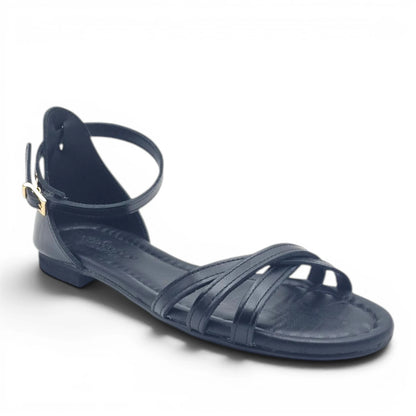 Sandalo Donna Scarpine Italiane Ragnetto in Pelle Nero con Sottopiede Imbottito