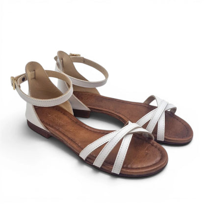 Sandalo Donna Scarpine Italiane Ragnetto in Pelle Bianco con Sottopiede Imbottito