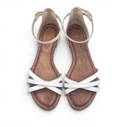 Sandalo Donna Scarpine Italiane Ragnetto in Pelle Bianco con Sottopiede Imbottito