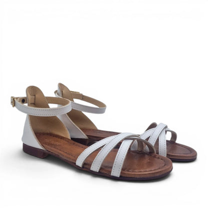 Sandalo Donna Scarpine Italiane Ragnetto in Pelle Bianco con Sottopiede Imbottito