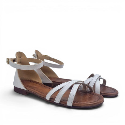 Sandalo Donna Scarpine Italiane Ragnetto in Pelle Bianco con Sottopiede Imbottito