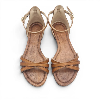 Sandalo Donna Scarpine Italiane Ragnetto in Pelle Cuoio con Sottopiede Imbottito