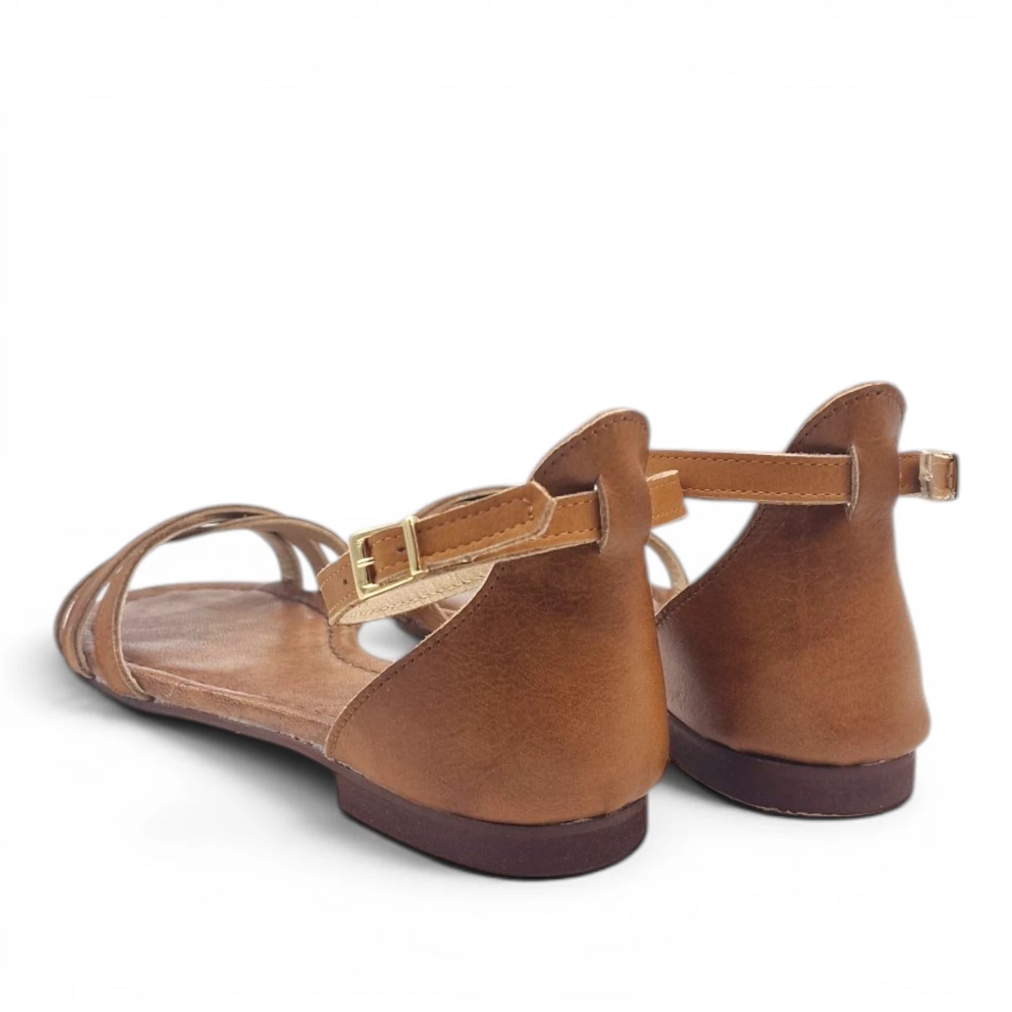 Sandalo Donna Scarpine Italiane Ragnetto in Pelle Cuoio con Sottopiede Imbottito