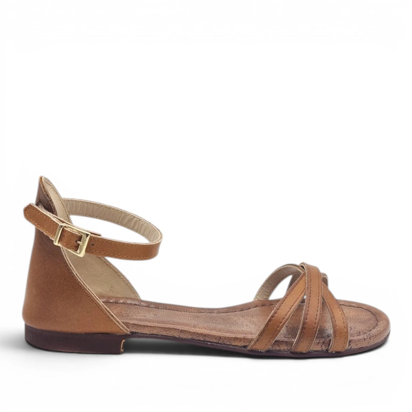 Sandalo Donna Scarpine Italiane Ragnetto in Pelle Cuoio con Sottopiede Imbottito