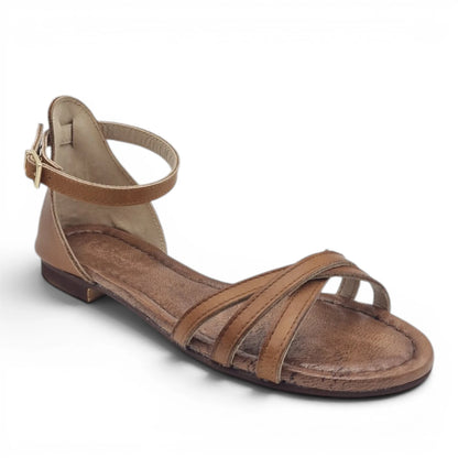 Sandalo Donna Scarpine Italiane Ragnetto in Pelle Cuoio con Sottopiede Imbottito