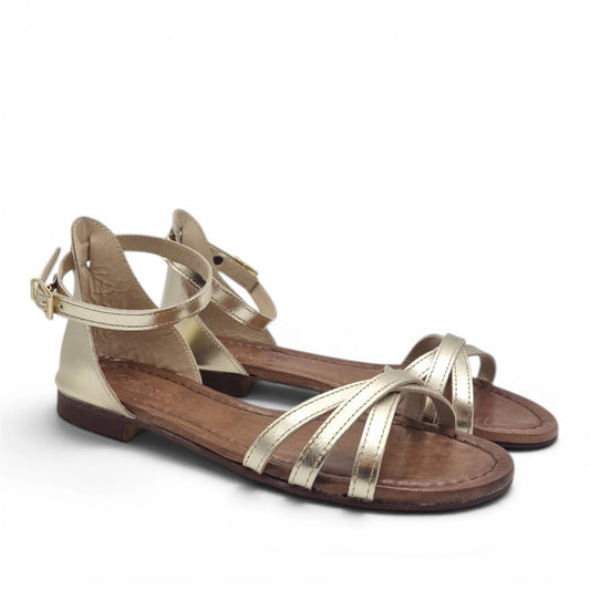 Sandalo Donna Scarpine Italiane Ragnetto in Pelle Platino con Sottopiede Imbottito