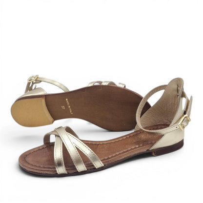 Sandalo Donna Scarpine Italiane Ragnetto in Pelle Platino con Sottopiede Imbottito