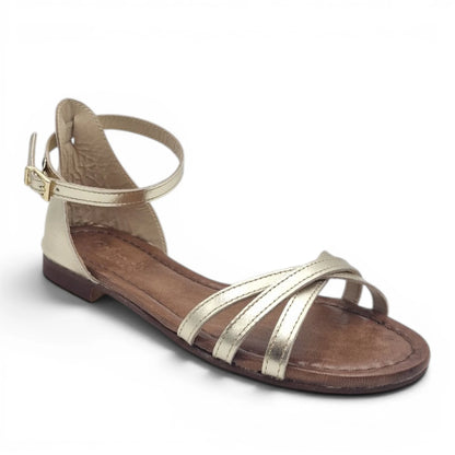 Sandalo Donna Scarpine Italiane Ragnetto in Pelle Platino con Sottopiede Imbottito