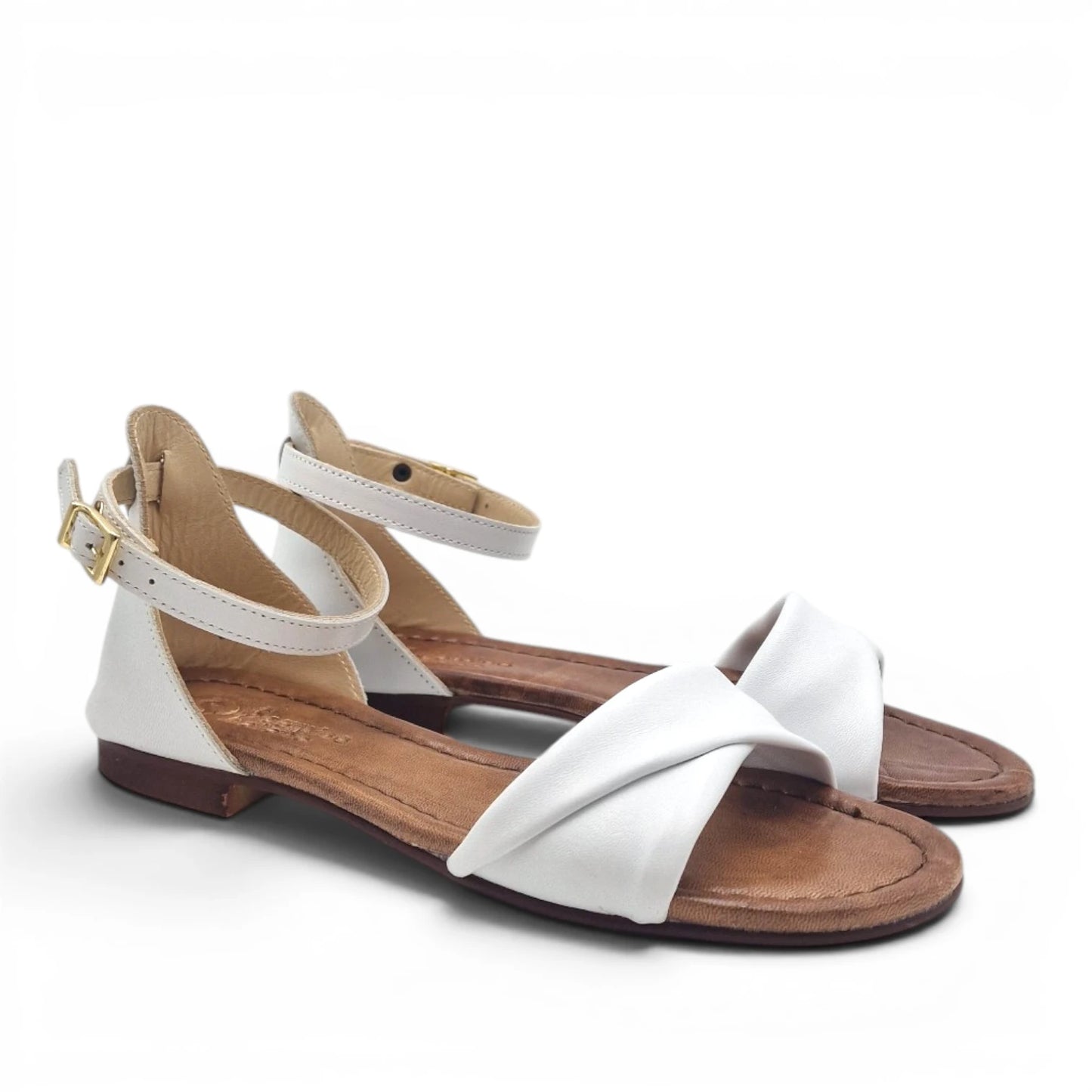 Sandalo Donna Scarpine Italiane Risvolto in Pelle Bianco con Sottopiede Imbottito