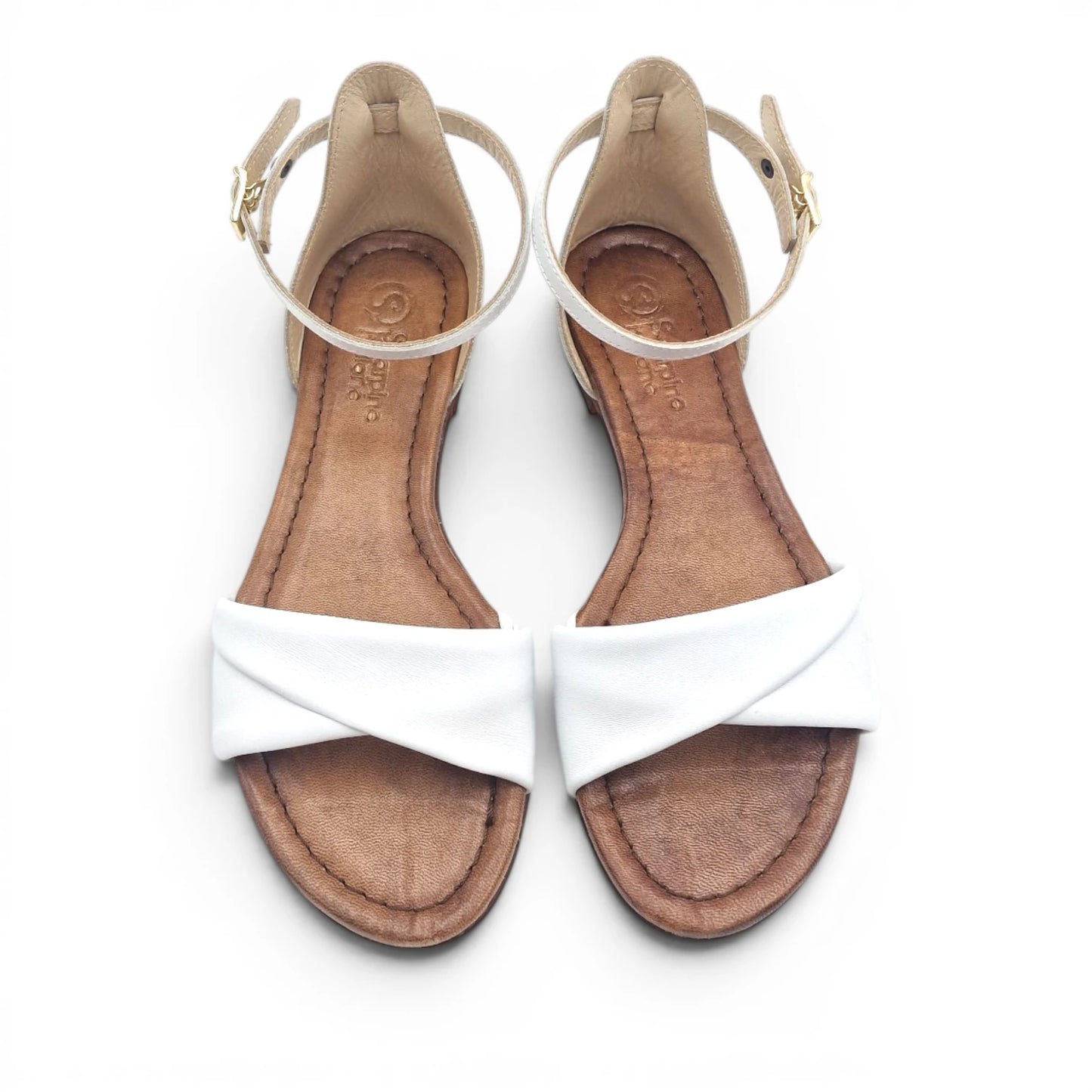 Sandalo Donna Scarpine Italiane Risvolto in Pelle Bianco con Sottopiede Imbottito