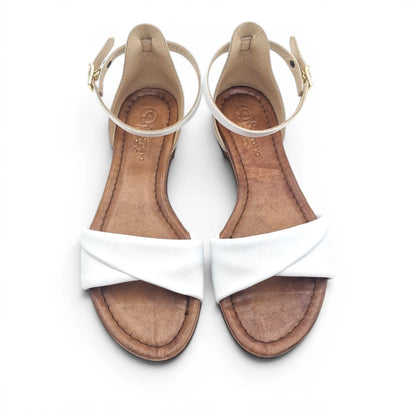 Sandalo Donna Scarpine Italiane Risvolto in Pelle Bianco con Sottopiede Imbottito