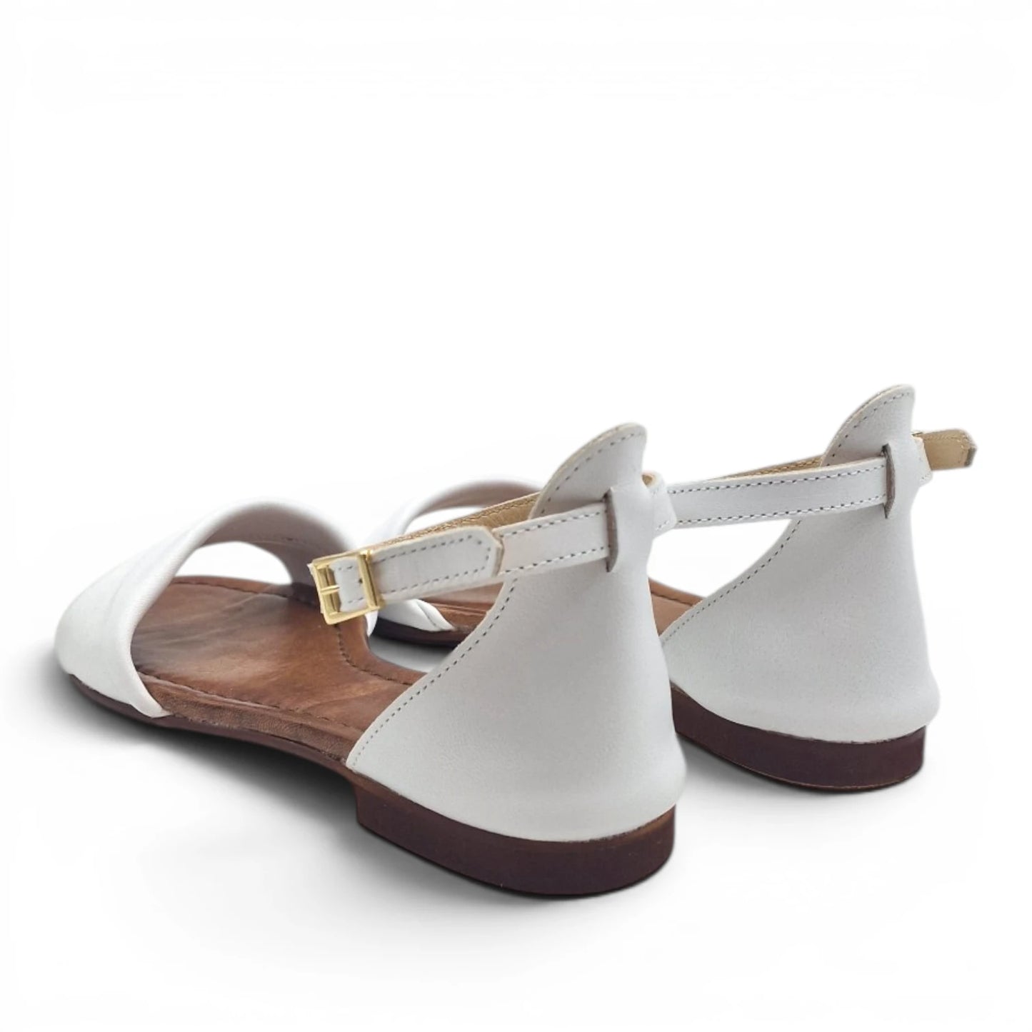 Sandalo Donna Scarpine Italiane Risvolto in Pelle Bianco con Sottopiede Imbottito