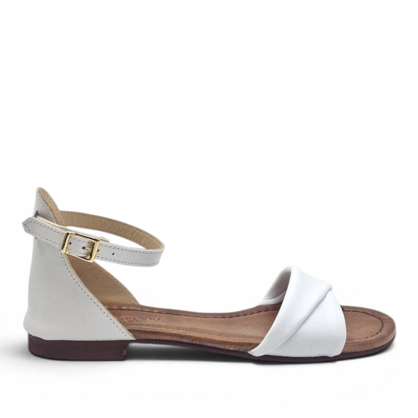 Sandalo Donna Scarpine Italiane Risvolto in Pelle Bianco con Sottopiede Imbottito