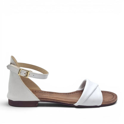 Sandalo Donna Scarpine Italiane Risvolto in Pelle Bianco con Sottopiede Imbottito