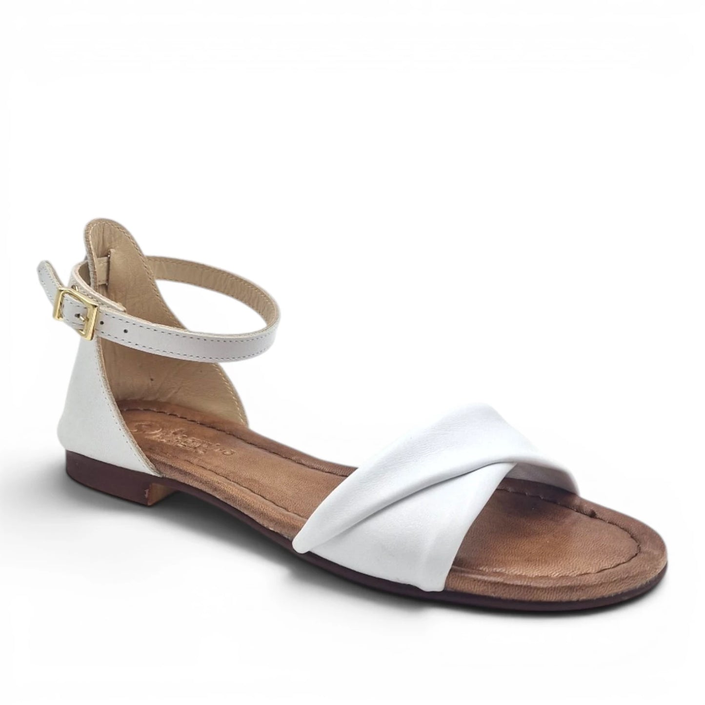 Sandalo Donna Scarpine Italiane Risvolto in Pelle Bianco con Sottopiede Imbottito